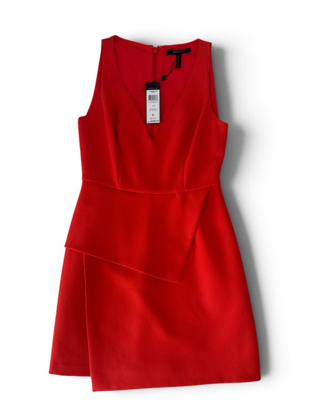 BCBGMaxAzria Bright Red Sleeveless V-Neck Layered Mini Dress